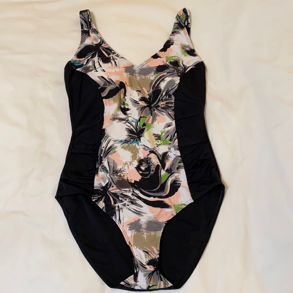 Bawdy Pink & Black Tropical One Piece Swimsuit, 1X
